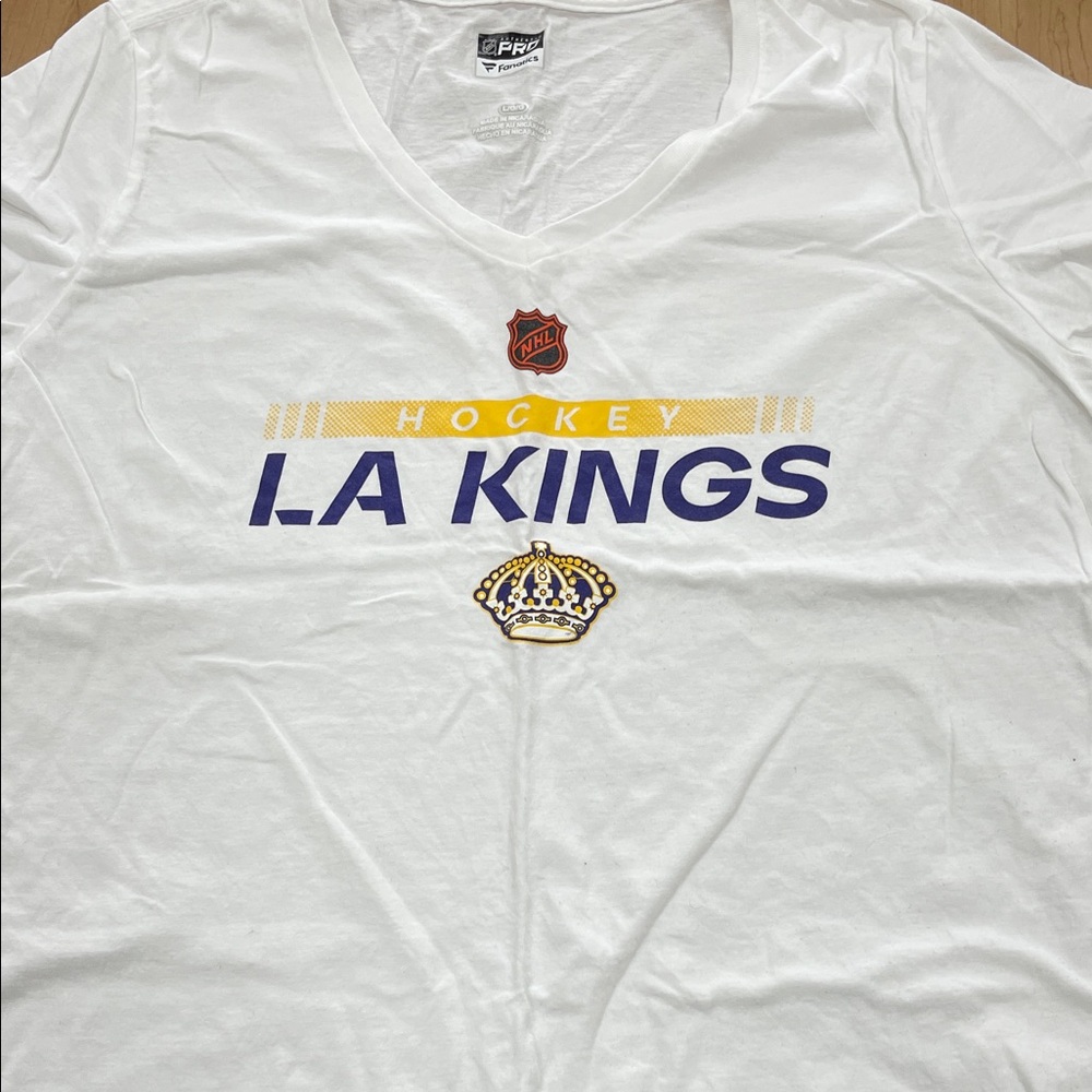 Fanatics White LA Kings Short Sleeve V-Neck Tee with Purple & Gold Accents